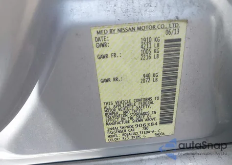 2013 Nissan Altima 2.5 Sv из США, поврежденный, VIN 1N4AL3APXDC906384